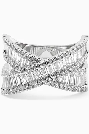 Kenneth Jay Lane Interlace Baguette Ring in Rhodium-plated Brass