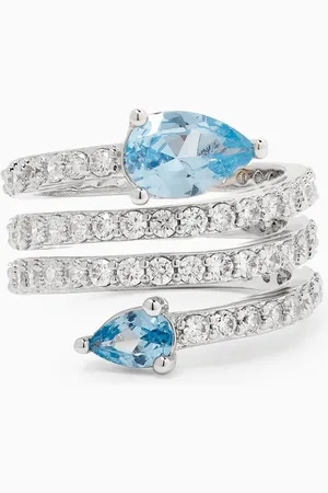 Kenneth Jay Lane Spiral Pear Pavé Ring in Rhodium-plated Brass