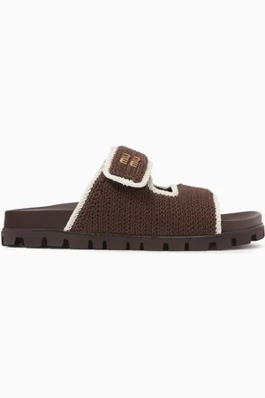 Miu Miu Crochet Knit Slides in Cotton