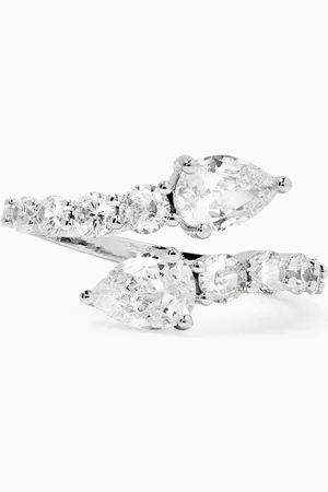 Kenneth Jay Lane Double-pear CZ Open Ring in Rhodium-plated Brass