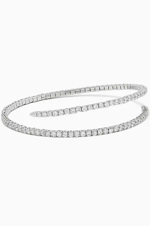 Kenneth Jay Lane CZ Pavé Coil Open Bracelet in Rhodium-plated Brass