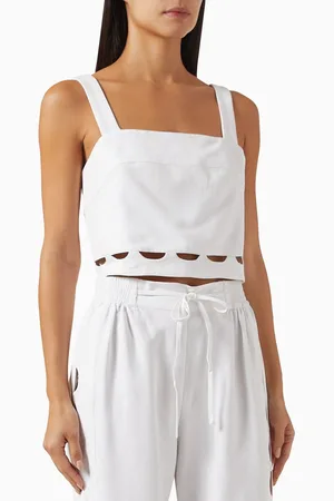 Shona Joy Birdie Scallop Top in Linen-blend