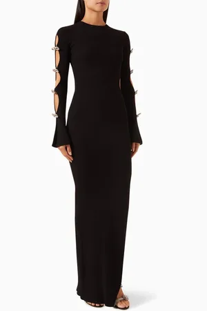 Mach & Mach Cut-out Crystal Bow Maxi Dress