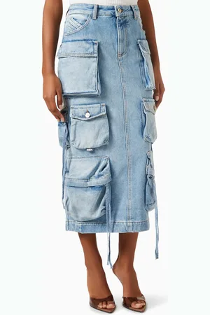 The Attico Cargo Midi Skirt in Denim