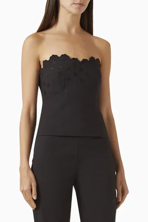 Frankies Bikinis Twilight Embroidered Corset Top in Cotton-poplin
