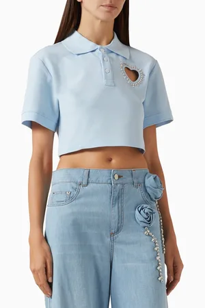 AREA Crystal-embellished Heart Cut-out Polo Shirt
