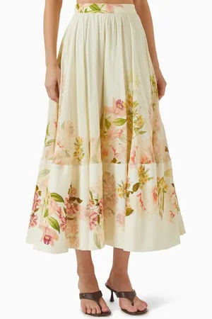 Hemant & Nandita Floral-print Midi Skirt in Organza