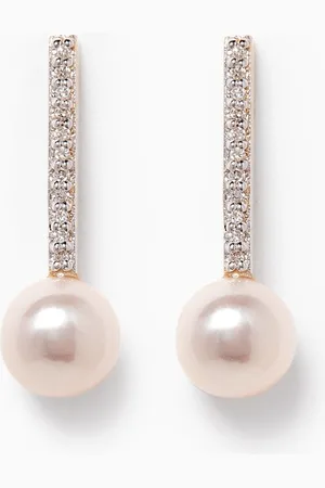 Mateo New York Small Diamond Bar Single Pearl Earrings in 14kt Gold