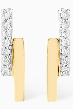 Mateo New York Mini Diamond Bar Bypass Stud Earrings in 14kt Gold