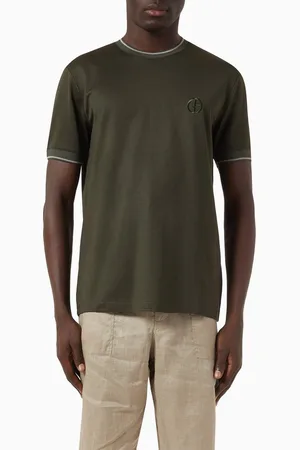 Giorgio Armani Logo Embroidered T-shirt in Cotton & Silk