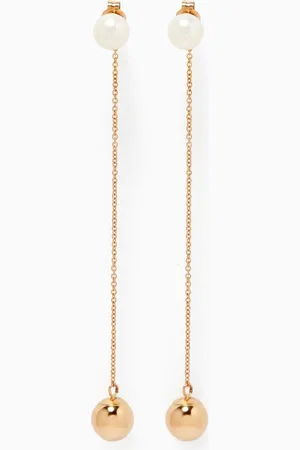 Mateo New York Pearl Ball Drop Earrings in 14kt Gold
