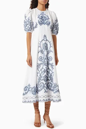 ALÉMAIS Hazel Embroidered Midi Dress in Linen