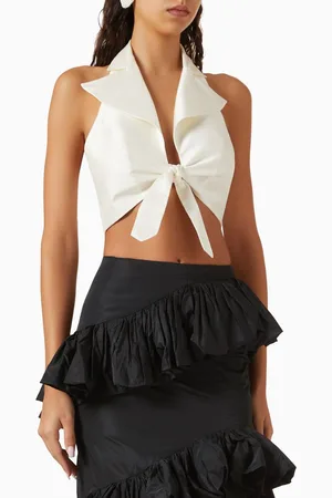 VANINA The Blair Halter Crop Top in Taffeta