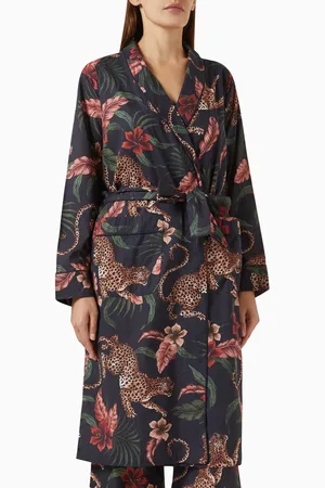 Desmond & Dempsey Leopard-print Soleia Robe in Organic Cotton