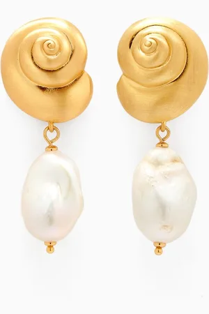Kate Spade Shell Pearl Drop Earrings in Gold-tone Brass