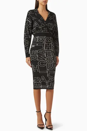 Elisabetta Franchi Lettering Midi Dress in Wool Blend
