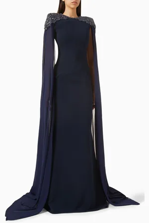 JOVANI Embellished Maxi Dress in Crepe