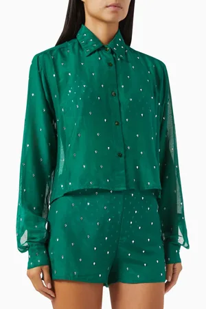 Oseree Gem Cropped Shirt in Cotton-silk