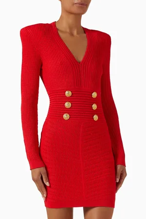Balmain Button Mini Dress in Viscose-knit
