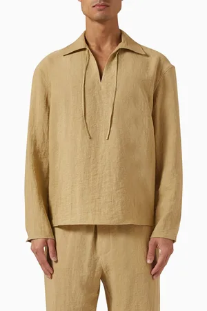 COMMAS Tie Collar Resort Shirt in Linen-blend