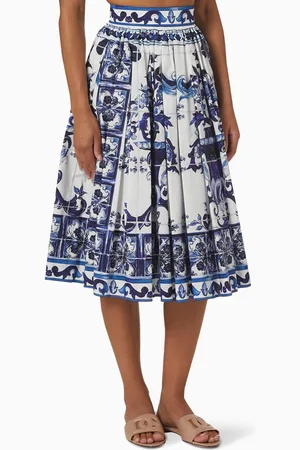 Dolce & Gabbana Majolica Print Midi Skirt in Poplin