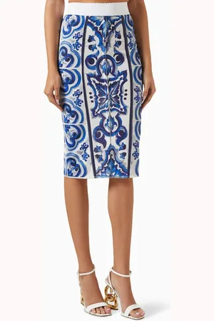 Dolce & Gabbana Majolica Print Midi Skirt in Polyamide