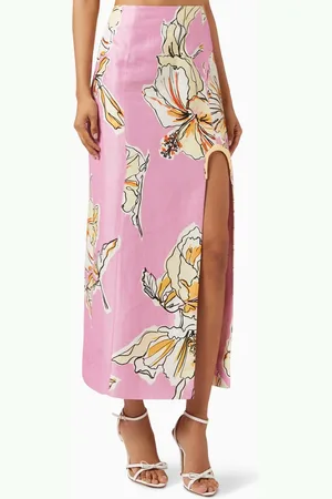 AJE Flourish Midi Skirt in Linen Blend
