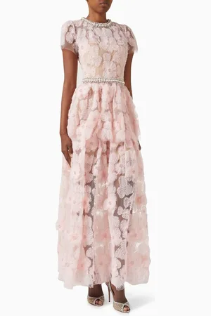 Self-Portrait Pearl Diamanté-trim Maxi Dress in Tulle