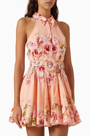 Hemant & Nandita Kavi Floral-print Mini Dress in Linen Blend