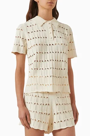 ZIMMERMANN Rhiannon Pointelle Polo Shirt in Knit