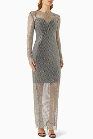 Dolce & Gabbana Embellished Mesh Maxi Dress in Polyester