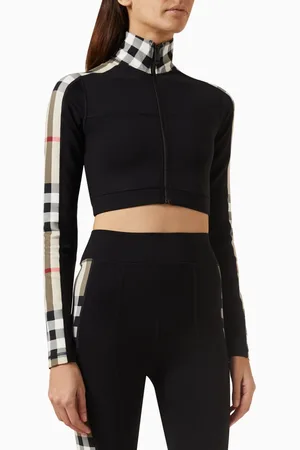 Burberry Check Trim Cropped Zip Top in Stretch Nylon