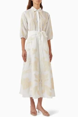 MARELLA Nota Embroidered Midi Dress in Linen