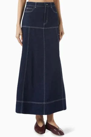 Shona Joy Jaques Flared Midi Skirt in Denim