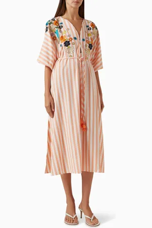 BOHEMIAN TRADERS Fleur Embroidered Midi Dress in Cotton Blend