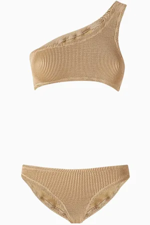 MANEBI One-shoulder Bikini Top in Seersucker-fabric