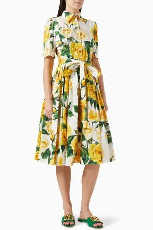 Dolce & Gabbana Floral-print Midi Dress in Cotton-poplin