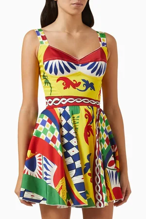 Dolce & Gabbana Carreto Print Bustier Dress in Silk Charmeuse