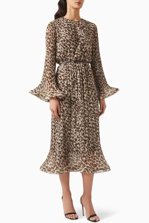 Setre All-over Leopard-print Belted Midi Dress