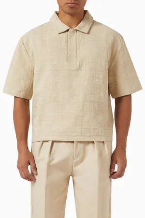 Manière de voir Textured Boxy Polo Shirt in Cotton-linen