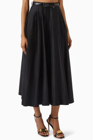 Elisabetta Franchi Belted Midi Skirt in Satin