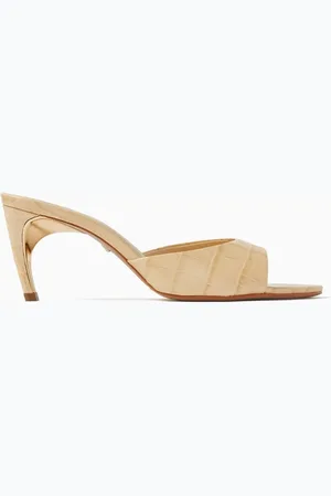 Schutz Curved 80 Mule Sandals in Croc-embossed Leather