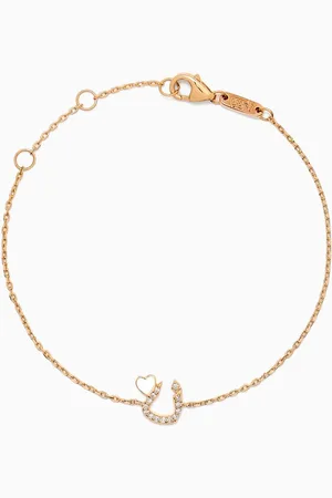BIL ARABI Tiny Bling Arabic Letter "Noon" Diamond Bracelet in 18kt Gold