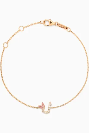 BIL ARABI Tiny Bling Arabic Letter "Laam" Diamond Bracelet in 18kt Gold