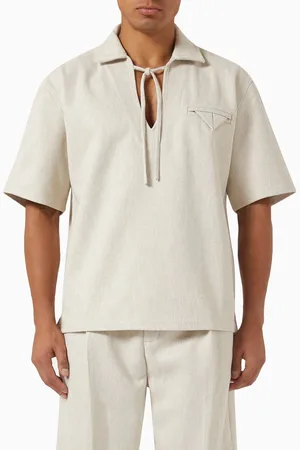 Manière de voir Open-collar Drawstring Shirt in Textured-fabric