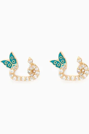 BIL ARABI Tiny Bling Arabic Letter "Faa" Diamond Earrings in 18kt Gold