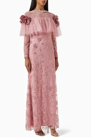 Amri Floral-appliqué Sequin Maxi Dress in Tulle