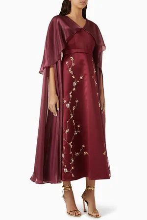 BYK Floral-embroidery Midi Dress