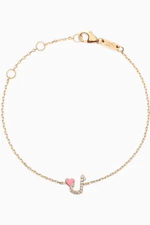 BIL ARABI Tiny Bling Arabic Letter "Laam" Diamond Bracelet in 18kt Gold