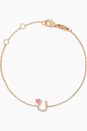 BIL ARABI Tiny Bling Arabic Letter "Noon" Diamond Bracelet in 18kt Gold